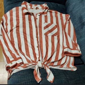 Eden & Olivia Red and White Striped Button Down Shirt